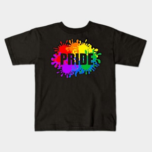 Gay Pride Splash Colorful Rainbow Flag with Paint Splatter Kids T-Shirt